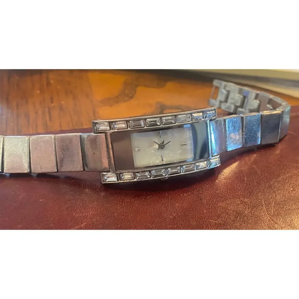 Women's LGP Silver Tone Watch, Rhinestone Accents, MOP Face